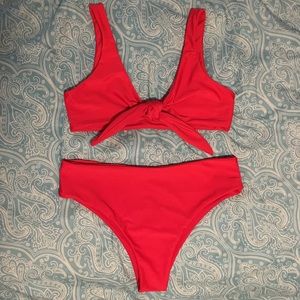 Red Self Tie Bikini Medium